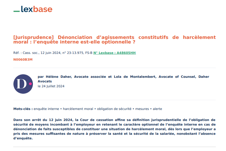 Dénonciation d’agissements constitutifs de harcèlement moral : l’enquête interne est-elle optionnelle ?